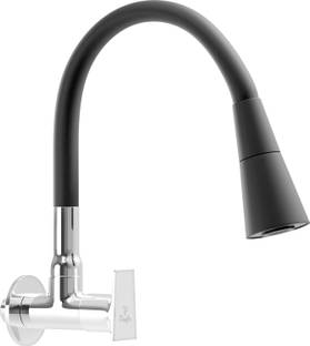 PIXAFLO SEA Kitchen Sink Cock Tap with Black Flexible Silicone Swivel Spout (Brass) Flexmatic - Dual Flow (Black Spout) Bib Tap Faucet