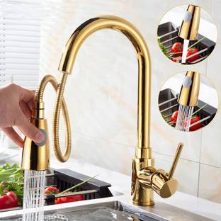 Shop clozer Pull down gold faucet 360 degree rotatable 3 way water mode Pull down kitchen faucet made with ss good quality 360 degree rotatable Kitchen Mixer Faucet