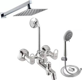 Ramya ORNAMIX 3in1 Wall Mixer 8x8 Shower 15inch Arm 5 Gear Hand Shower Full Set For Bathroom Tap Mixer Faucet