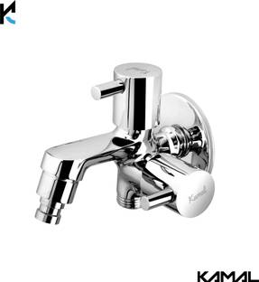KAMAL Two Way Bib Tap Elite Eco (WIth Washing Machine Adaptor) | Full Brass Quarter Turn Movement | Second Outlet is Standard 1/2 Inch BSP Thread Twin Elbow Valve Faucet