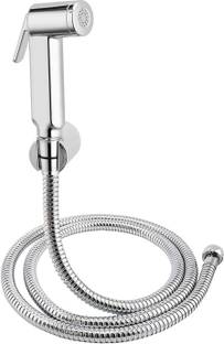क्यूरिक ABS Health Faucet with SS-304 Grade 1 Meter Flexible Hose Pipe and Wall Hook Chrome Finish, Si...