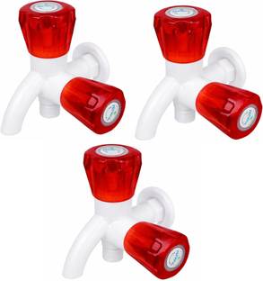 बोर्क Red 2 Way Plastic Angle Valve Water Tap | ABS Bib Cock with Dual Crystal Knob एंगल कॉक नल