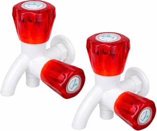rival by RIVAL Red 2 Way Plastic Angle Valve Water Tap | ABS Bib Cock with Dual Crystal Knob Angle Coc...