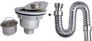 Kyari 304 Extra Heavy Stainless Steel 4 inch Sink Waste Coupling With Bucket /Jali For Kitchen Sink / Wash Basin / Drain + PVC CHROME Waste Pipe (COMBO) Cartridge Faucet