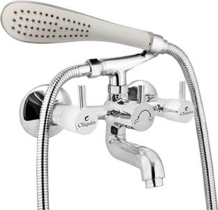 Cliquin Florentine Wall Mixer Telephonic with Crutch Hand Shower & 1mtr Flexible Tube Brass Telephonic...
