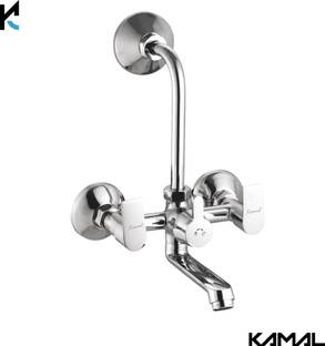 KAMAL Wall Mixer - Arch Eco | Mirror Finish | Sturdy Brass Build | Hot and Cold Shower Mixer | Long Bend Pipe | Easy to Use Click Fitting | Wall Mounted Mixer Faucet