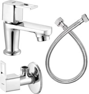 Ramya Cube Pillar Cock Tap With 1pc Angle Cock 1pc Hose Pipe For Wash Basin Tap Complete Set Pillar Tap Faucet