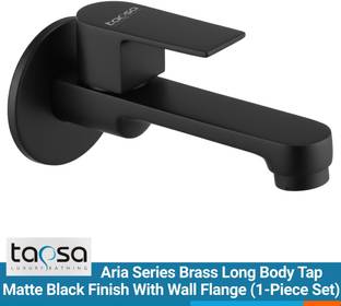 Tapsa Aria Series Long Body Tap Black|Taps For Bathroom|Bathroom Taps (Pack of 1) For Bathroom/Kitchen With Wall Flange, Foam Flow Aerator, Brass Disc Bib Tap Faucet