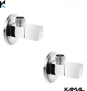 KAMAL Full Brass Angle Cock - Square (Set of 2) with Wall Flange | Chrome Finish Angle Valve Faucet for Bathroom & Kitchen Angle Cock Faucet