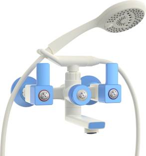 R. N. PTMT Plastic 3 in 1 Wall Mixer Telephonic With Water Tap for Bathroom Hot & Cold Water Wall Mixer (Ivory-Blue-Dual)_RNVIR07A12 Wall Mixer Faucet