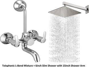 फास्टगियर HEAVY 6"Bathroom Shower[SHOWER COMPLETE SET with Telephonic L-Bend Mixer 3-IN-1] 6"x"6 Heavy...