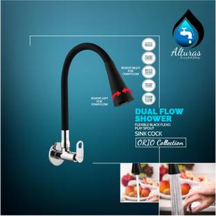 Alturas Orio Brass Sink Cock with Dual Flow Black Flexible Swivel Spout, Kitchen Sink Tap Faucet