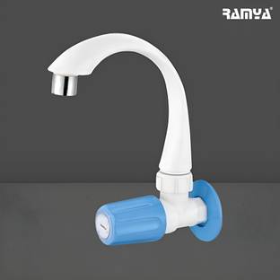 Ramya Polo Sink Cock PTMT Faucet/Tap with Swivel Spout (Blue & White) With Wall Flange Superior Plasti...