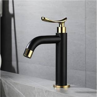 FLOWLET Basin Pillar Cock Tap Faucet for Wash Basin Gold & Matte Black Waterfall Bathroom Faucet - 7 inch Tall, Single Handle Faucet Pillar Tap Faucet