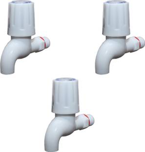 droptech Pvc White Turbo bib cock Taps pack3 pvc taps for bathroom standard size 1/2" - for hot & cold water bib tap Bib Tap Faucet
