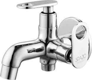 Spazio Full Brass Prime Series Two In One Bib Cock/Angle Cock - With Chrome Wall Flange Twin Elbow Val...