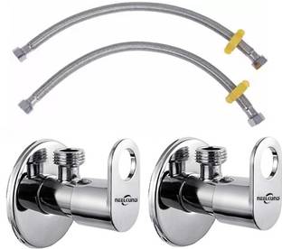 NEELKUND Max Angle Valve Stainless Steel With Hose Pipe Pack OF 2 For Bathroom And Kitchen Chrome Plat...