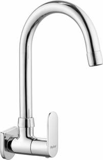 RUHE Demure Sink Cock with Round Medium Spout 15 Inches Brass Faucet Chrome Finish Faucet/Tap with Flange for Kitchen Sinks Spout Faucet