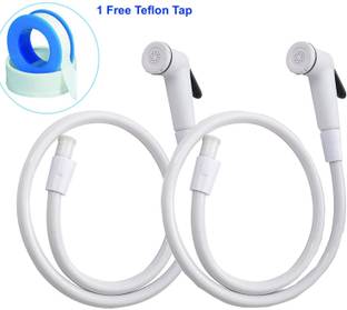POIO 2Pcs ABS Health Faucet | Jet Spray for Toilet | PVC 1.0 Meter Flexible Hose Pipe Faucet Set+ Free Teflon Tape Health  Faucet