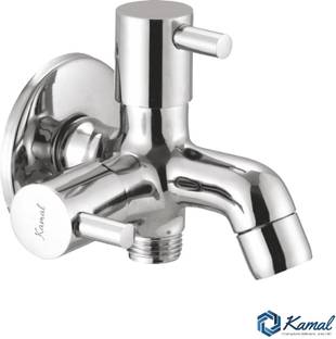 KAMAL Two way Bib Tap FLT Prime Novo| Brass Build | MIrror Finish Two Water Outlet | Aerator and 1/2 inch BSP Male thread Twin Elbow Valve Faucet