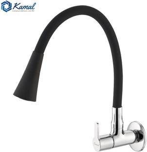KAMAL Flexible Dual flow Sink Tap Fusion | 360 degree flexible Matte Black silicone spout 50cm length | Shower & Aerator Mode | Brass Body & Knob | Cold Water Tap Bib Tap Faucet