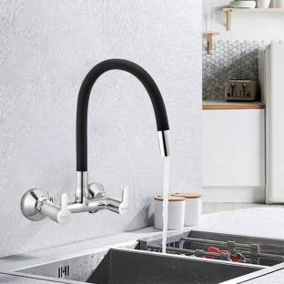 RUHE Pavo Double Lever Sink Mixer and Flexible Silicon Black Spout (Foam Flow) 20 Inches 360° Rotatable Super-Functional Water Tap for Kitchen Sinks Kitchen Mixer Faucet