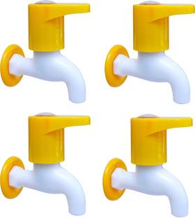 aerowell PVC Yellow Royal Bib Cock taps for Bathroom Wash Basins Pack Of 4 Bib Tap Faucet