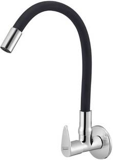 Spazio SmartBuy Vignette Flexible Sink Cock/Sink Faucet With Swivel Spout - Flexi Play With 360 Degree Moving Black Hose, Hot/Cold Water Tap With Wall Flange Pillar Tap Faucet