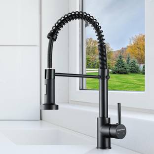 Plantex Brass single handle high arc spring pullout kitchen sink faucet/mixer tap (matt) (APS-8381,Black) Kitchen Mixer Faucet