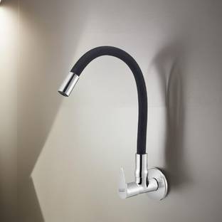 Spazio SmartBuy Vignette Flexible Sink Cock/Sink Faucet With Swivel Spout - Flexi Play With 360 Degree Moving Black Hose, Hot/Cold Water Tap With Wall Flange Pillar Tap Faucet