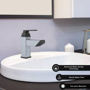 R. N. by RN RNABP09B06 PTMT Superior Plastic Pillar Cock Tap for Wash Basin, Metallic Grey-Black Dual Pillar Tap Faucet