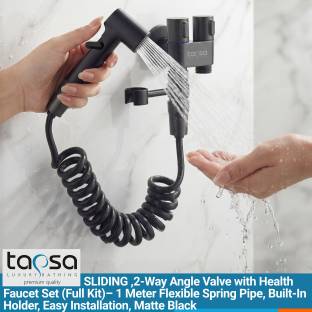 तपसा Two Way Angle Cock Black With Health Faucet Set|2 In 1 Angle Cock|Angle Valve (Set of 1)For Bathr...
