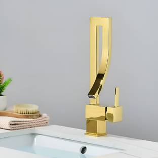 Plantex Brass Faucet for Bathroom/Hot & Cold Mixer for Basin/360 Degree Rotation Faucet (APS-8983,Gold) Basin Mixer Faucet