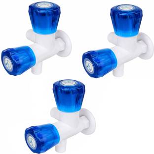 BORQ by RIVAL Blue 2 Way Plastic Angle Valve Water Tap | ABS Bib Cock with Dual Crystal Knob Angle Coc...