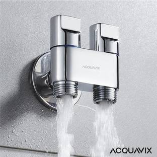 Acquavix Two Way Angle Valve Nero | Full Brass | Minimalist Design Space Saving Single Inlet Two Outlet | Use with health, washing machine Angle Cock Faucet