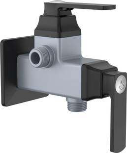 R. N. PTMT Plastic 2 Way Angle Cock With Flange for Bathroom, Kitchen & Outdoor Applications 2 Way Stop Cock Wall Mount (Metallic Grey-Black Dual)_RNABH09B15 Angle Cock Faucet