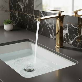 Tapsa SmartBuy Aarc Gold PVD Coated Single Lever Basin Mixer|Single Lever Tap|Single Lever Pillar Tap|12 Inch Tall Body Hot & Cold Water Mixer For Kitchen & Wash Basin Mixer Faucet