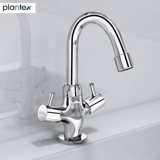 Plantex ICO-909 Pure Brass Basin Mixer with Double Handle (Mirror-Chrome Finish) Icon Mixer Faucet