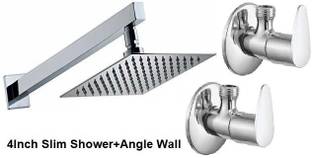 Senkiddpro by Senkiddpro Stainless Steel 2 Fusion Angle Wall with 4X4 Slim Shower for Bathroom Faucet Set