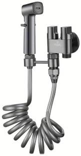 PIXAFLO by Pixaflo Compact 2-in-1 Angle Valve with Health Faucet, Shower Tube and Hook (Black) Two Way Compact Angle Valve 2-Way Angle Cock Faucet