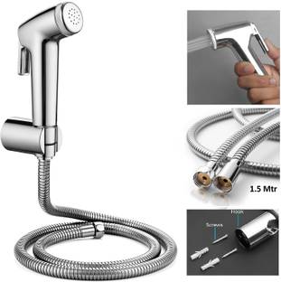क्यूरिक ABS Health Faucet Set with SS-304 Grade 1.5 Meter Flexible Tube and Wall Hook Jet Spray for To...