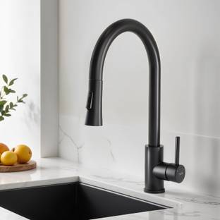 RUHE Kara Pull-Out Single Lever Sink Mixer Faucet with Dual Flow Black Matte Finish Faucet/Tap For Kitchen & Bathroom Hot & Cold Mixer Faucet