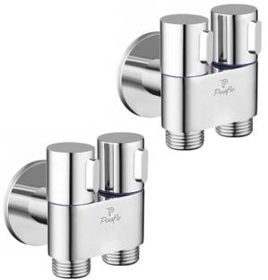PIXAFLO Compact 2 Way Angle Valve with Wall Flange Combo (Pack of 2) 2-in-1 Angle Cock Faucet