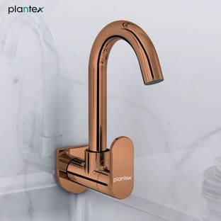 Plantex Pure Brass Sink Cock with 360° Swivel Spout/Single Lever Kitchen Faucet Teflon Tape & Wall Flange - Wall Mount (ORN-210 Rose Gold) Sink Tap Faucet