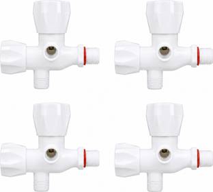 Vornexia Two Way Angle Bib Cock PP Foamflow White Tap, Dual Outlet Valve (Pack of 4) Angle Cock Faucet