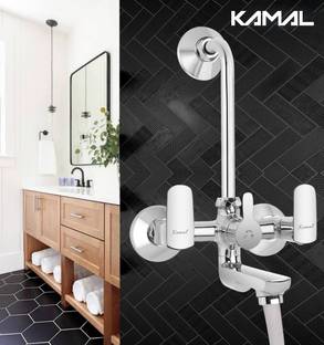 KAMAL Wall Mixer - Cubix Prime| Heavy Brass Build (With Provision for overhead shower connection and 165mm long bend pipe) | Easy to use click type diverter cartridge Mixer Faucet