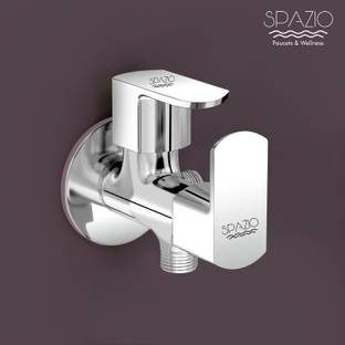 Spazio SmartBuy Brass Kubix Prime Collection Two Way Angle Valve Wall Mount (Pack of 1) Chrome Plated Silver Two Way Angle Valve/ Angle Cock Faucet