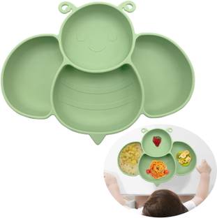 CoolShef Bee Kids Plates For Food with 4 Strong Suction Cups with Deep Divided for Baby  - Polypropylene