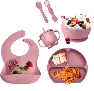 Deoxys Silicone Baby Feeding Set, 6 PCS Baby Led Weaning Supplies with Baby Plates  - Silicone