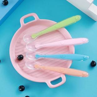 ebuy Baby Feeding Spoon Set. Food Grade Soft Silicone Tip. Pack Of 4  - Food Grade Silicone